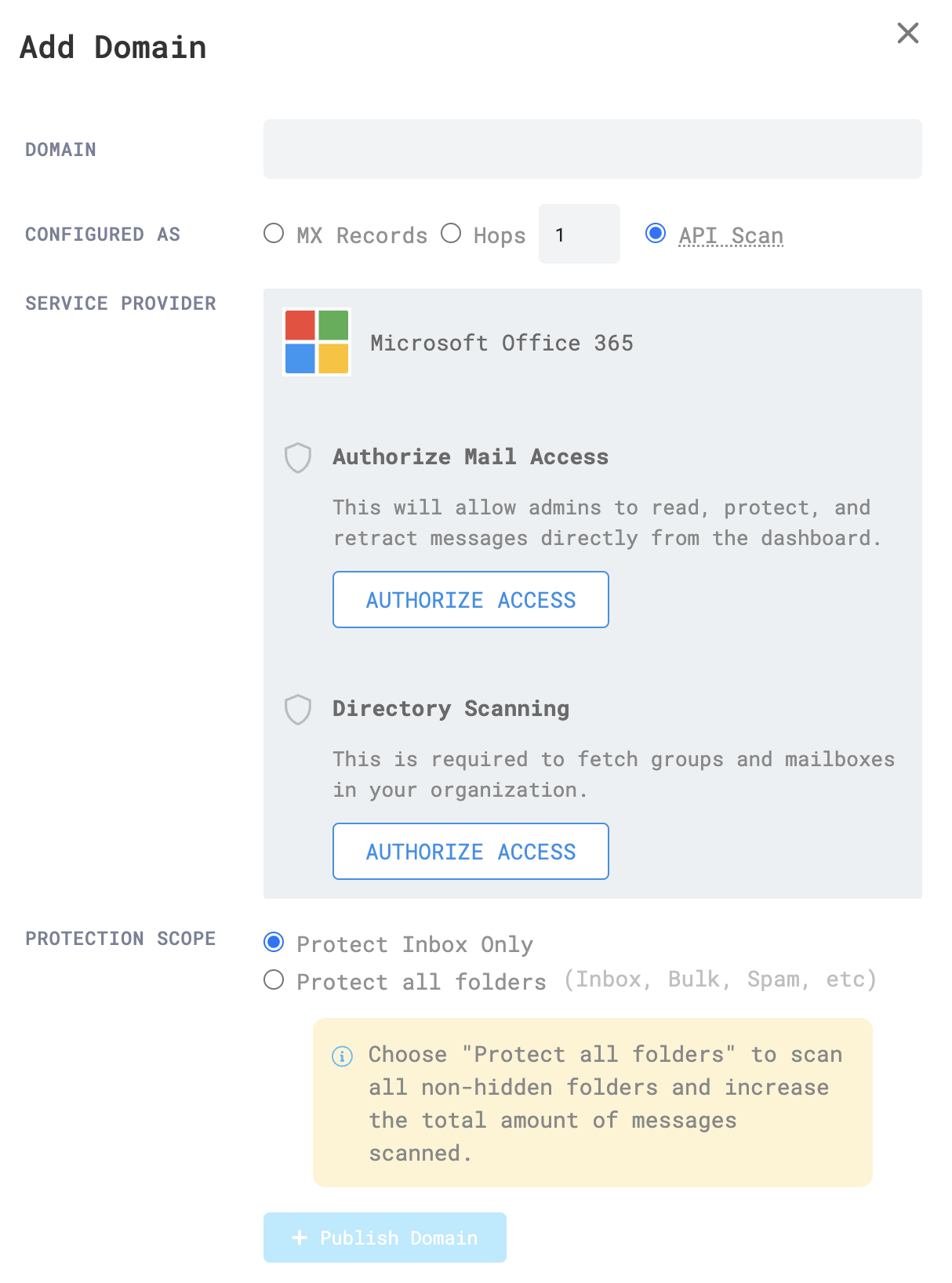 Select Authorize access to give the correct permissions to Email Security